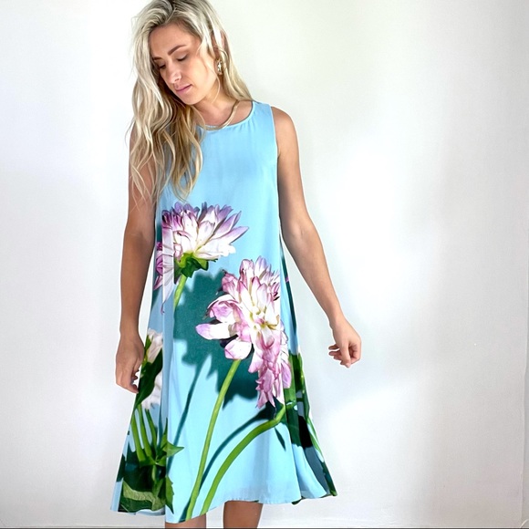 Anthropologie Blue & Purple Flower Tank Dress 8 - Picture 5 of 15